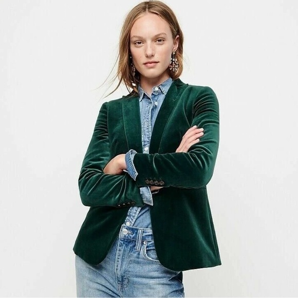 J Crew Women's Size 8 Old ForestGreen Parke Blazer in Velvet missing tag size